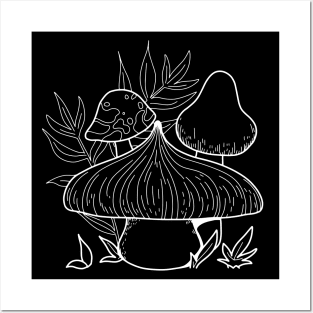 Mushroom Sprouts In Nature Line Art Design Posters and Art